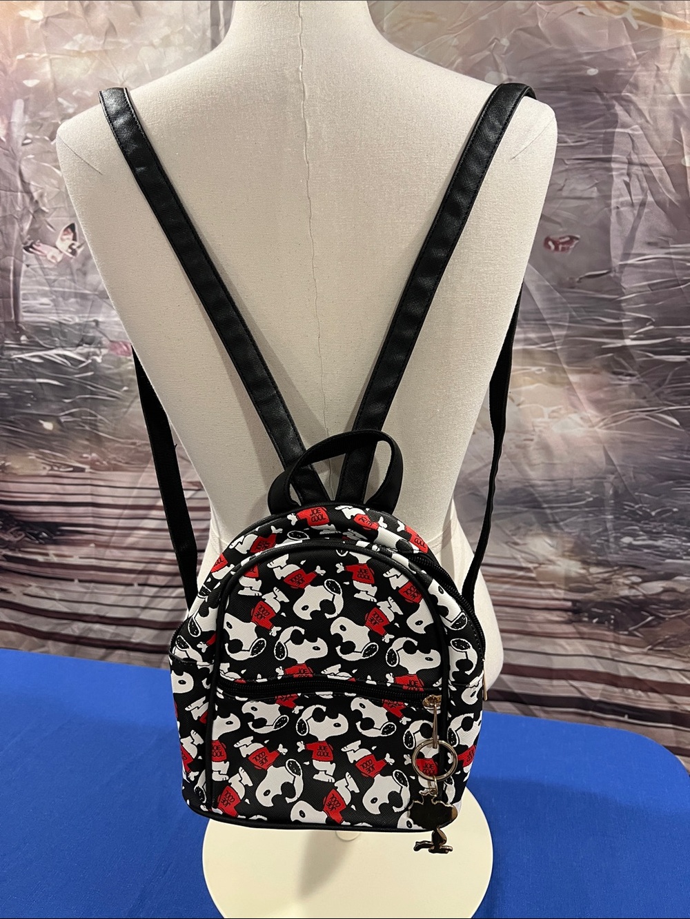 Snoopy Pattern Mini Backpack in Black, White & Red